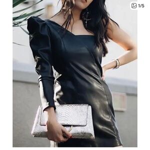 Zara Black One-Shoulder Faux Leather Mini Dress